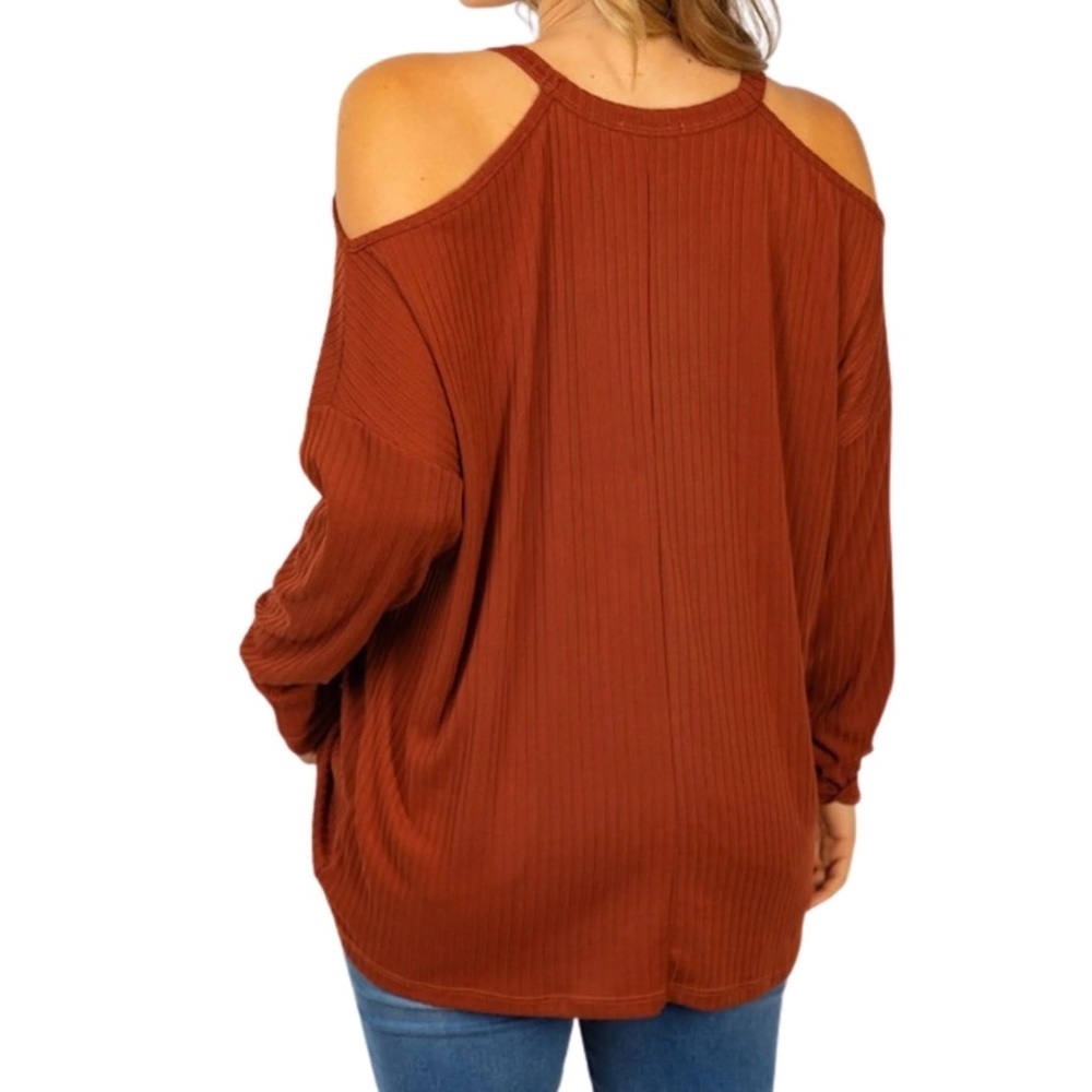 Paper crane burnt orange cold shoulder top
